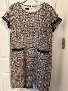 Talbots Black and Tan Tweed Pocket Shift Dress size 16